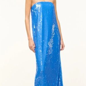 STAUD Strapless Blue Sequin Dress
